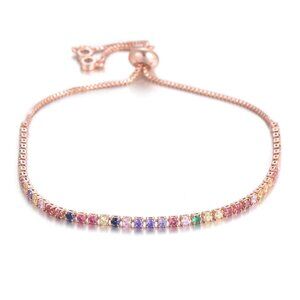 Rose Gold Tennis Bracelet Rainbow Cubic Zirconia Round Stone